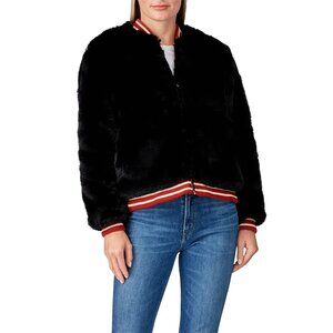 Cleobella Maddox Faux Fur Bomber Jacket Black Red Medium Mob Wife Gameday Glam